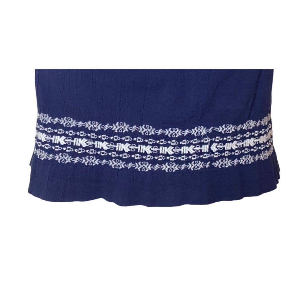Navy Sleeveless Dress White Embroidery Keyhole Back Closure Beach Lunch Lounge S - Picture 7 of 9